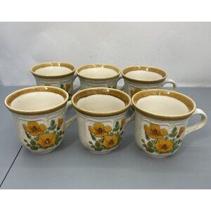 6 Vintage MCM Mikasa Garden Club Petunias Floral EC401 Stoneware Coffee Mug Cup